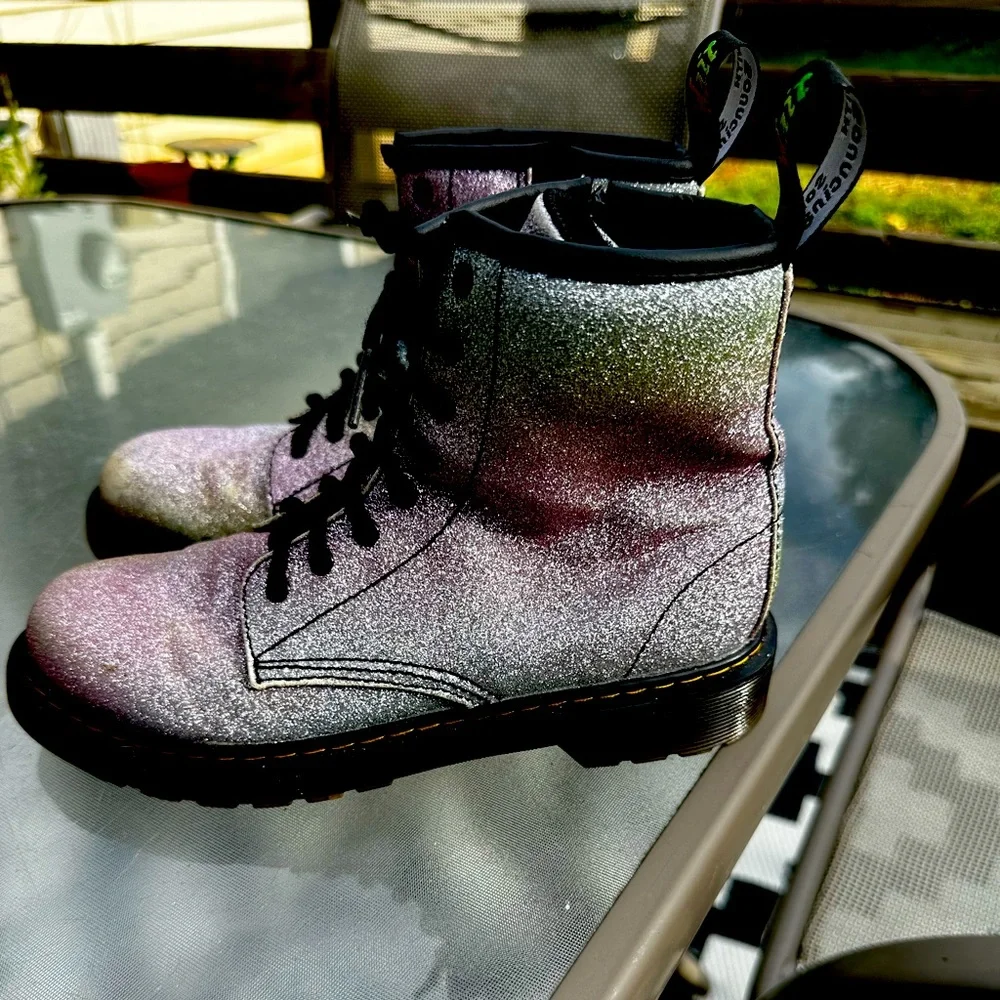Junior Girls rainbow Glitter Doc Dr. Air Wair Martens - Picture 3 of 5